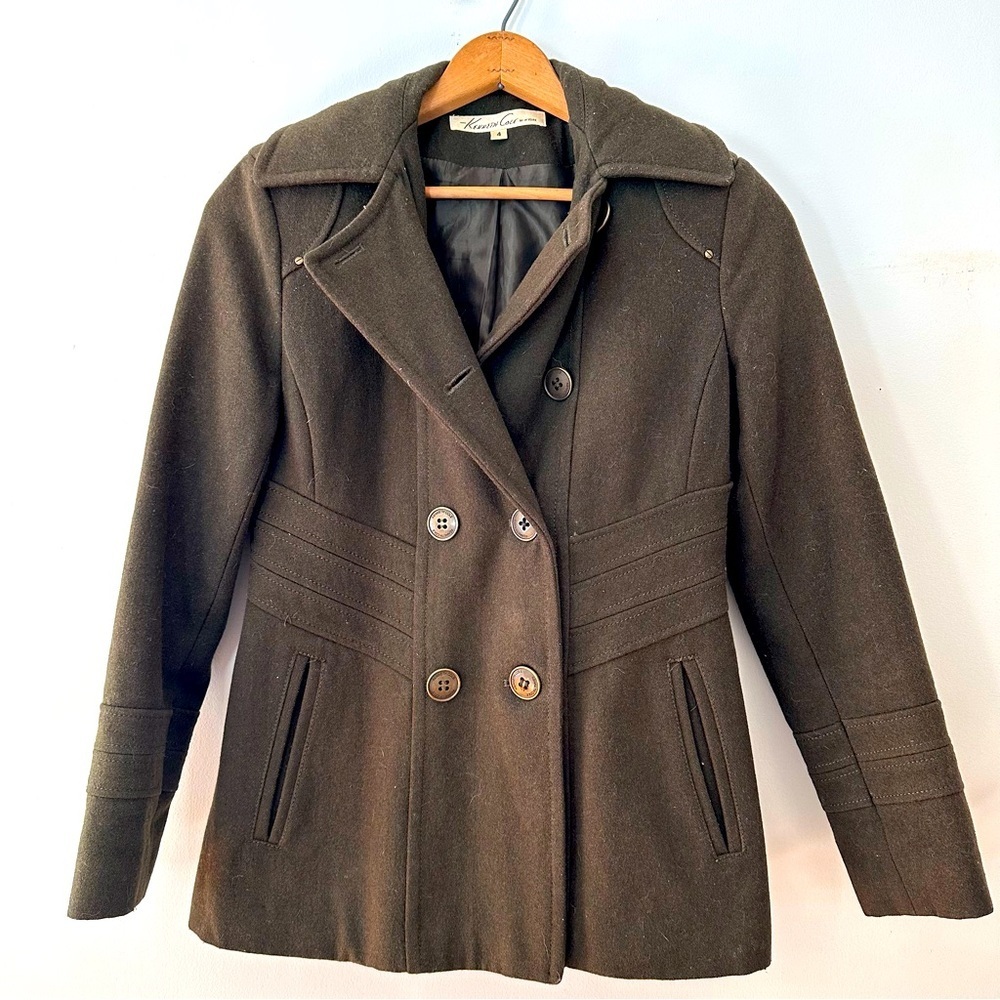 Kenneth Cole Army Green Military Style Pea Coat